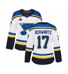 Women's St. Louis Blues #17 Jaden Schwartz Authentic White Away 2019 Stanley Cup Champions Hockey Jersey