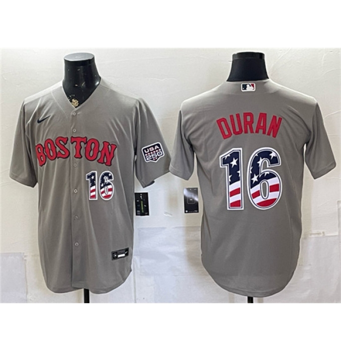 Men's Boston Red Sox #16 Jarren Duran Gray 2026 USA 250 Fourth of July Home Stitched Baseball Jersey