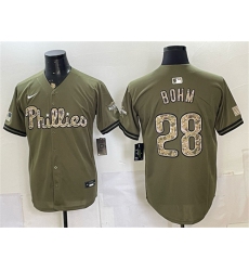 Men's Philadelphia Phillies #28 Alec Bohm Olive 2026 Armed Forces Day Stitched Baseball Jersey