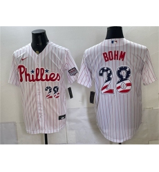 Men's Philadelphia Phillies #28 Alec Bohm White USA 250 Fourth of July Home Stitched Baseball Jersey