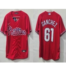 Men's Philadelphia Phillies #61 Cristopher Sanchez Red Cool Base Jersey