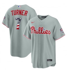 Men's Philadelphia Phillies #7 Trea Turner Gray USA 250 Fourth of July Home Stitched Baseball Jersey