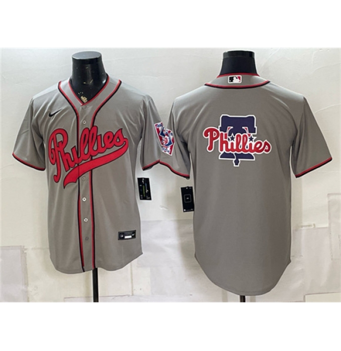 Men's Philadelphia Phillies Team Big Logo Gray 2026 Field of Dreams Stadium Stitched Baseball Jersey