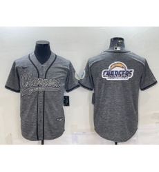 Men's Los Angeles Chargers Grey Gridiron Team Big Logo Cool Base Stitched Baseball Jersey