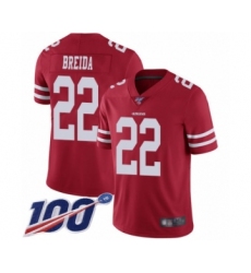 Men's San Francisco 49ers #22 Matt Breida Red Team Color Vapor Untouchable Limited Player 100th Season Football Jersey