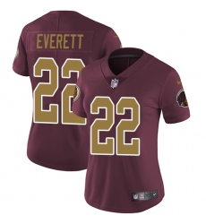 Women's Nike Washington Redskins #22 Deshazor Everett Burgundy Red/Gold Number Alternate 80TH Anniversary Vapor Untouchable Limited Player NFL Jersey
