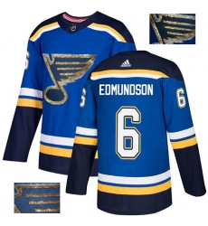 Men's Adidas St. Louis Blues #6 Joel Edmundson Authentic Royal Blue Fashion Gold NHL Jersey