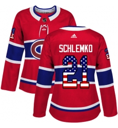 Women's Adidas Montreal Canadiens #21 David Schlemko Authentic Red USA Flag Fashion NHL Jersey
