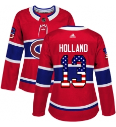 Women's Adidas Montreal Canadiens #13 Peter Holland Authentic Red USA Flag Fashion NHL Jersey