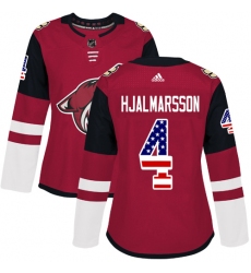 Women's Adidas Arizona Coyotes #4 Niklas Hjalmarsson Authentic Red USA Flag Fashion NHL Jersey
