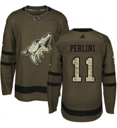 Men's Adidas Arizona Coyotes #11 Brendan Perlini Authentic Green Salute to Service NHL Jersey