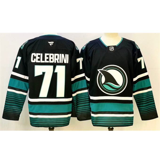 Men's San Jose Sharks #71 Macklin Celebrini Black 2024-25 Alternate Stitched Hockey Jersey