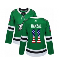 Women's Adidas Dallas Stars #11 Martin Hanzal Authentic Green USA Flag Fashion NHL Jersey