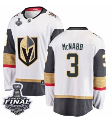 Men's Vegas Golden Knights #3 Brayden McNabb Authentic White Away Fanatics Branded Breakaway 2018 Stanley Cup Final NHL Jersey