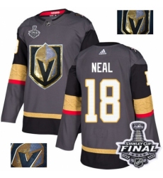 Men's Adidas Vegas Golden Knights #18 James Neal Authentic Gray Fashion Gold 2018 Stanley Cup Final NHL Jersey
