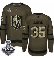 Men's Adidas Vegas Golden Knights #35 Oscar Dansk Authentic Green Salute to Service 2018 Stanley Cup Final NHL Jersey