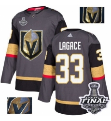 Men's Adidas Vegas Golden Knights #33 Maxime Lagace Authentic Gray Fashion Gold 2018 Stanley Cup Final NHL Jersey
