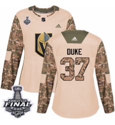 Women's Adidas Vegas Golden Knights #37 Reid Duke Authentic Camo Veterans Day Practice 2018 Stanley Cup Final NHL Jersey