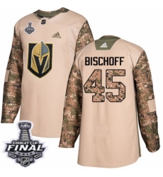Men's Adidas Vegas Golden Knights #45 Jake Bischoff Authentic Camo Veterans Day Practice 2018 Stanley Cup Final NHL Jersey