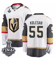 Men's Vegas Golden Knights #55 Keegan Kolesar Authentic White Away Fanatics Branded Breakaway 2018 Stanley Cup Final NHL Jersey