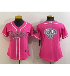 Women's New Orleans Saints Pink Team Big Logo With Patch Cool Base Stitched Baseball Jersey