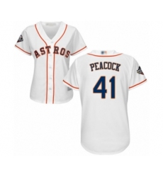 Women's Houston Astros #41 Brad Peacock Authentic White Home Cool Base 2019 World Series Bound Baseball Jersey