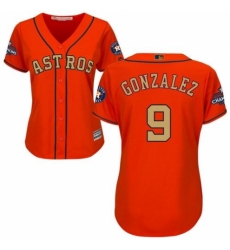 Women's Majestic Houston Astros #9 Marwin Gonzalez Authentic Orange Alternate 2018 Gold Program Cool Base MLB Jersey