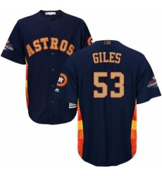 Youth Majestic Houston Astros #53 Ken Giles Authentic Navy Blue Alternate 2018 Gold Program Cool Base MLB Jersey