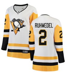 Women's Pittsburgh Penguins #2 Chad Ruhwedel Authentic White Away Fanatics Branded Breakaway NHL Jersey