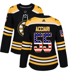 Women's Adidas Boston Bruins #55 Noel Acciari Authentic Black USA Flag Fashion NHL Jersey