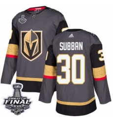Men's Adidas Vegas Golden Knights #30 Malcolm Subban Authentic Gray Home 2018 Stanley Cup Final NHL Jersey