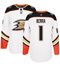Men's Adidas Anaheim Ducks #1 Reto Berra Authentic White Away NHL Jersey