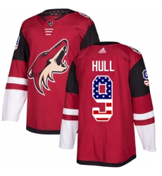 Men's Adidas Arizona Coyotes #9 Bobby Hull Authentic Red USA Flag Fashion NHL Jersey