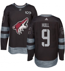 Men's Adidas Arizona Coyotes #9 Bobby Hull Premier Black 1917-2017 100th Anniversary NHL Jersey