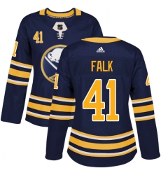 Women's Adidas Buffalo Sabres #41 Justin Falk Premier Navy Blue Home NHL Jersey