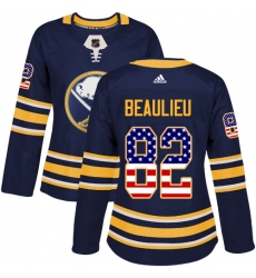 Women's Adidas Buffalo Sabres #82 Nathan Beaulieu Authentic Navy Blue USA Flag Fashion NHL Jersey