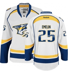 Women's Reebok Nashville Predators #25 Alexei Emelin Authentic White Away NHL Jersey