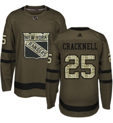 Men's Adidas New York Rangers #25 Adam Cracknell Authentic Green Salute to Service NHL Jersey