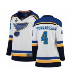 Women's St. Louis Blues #4 Carl Gunnarsson Fanatics Branded White Away Breakaway 2019 Stanley Cup Final Bound Hockey Jersey