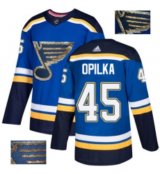 Men's Adidas St. Louis Blues #45 Luke Opilka Authentic Royal Blue Fashion Gold NHL Jersey
