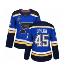 Women's St. Louis Blues #45 Luke Opilka Authentic Royal Blue Home 2019 Stanley Cup Final Bound Hockey Jersey