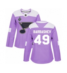 Women's St. Louis Blues #49 Ivan Barbashev Authentic Purple Fights Cancer Practice 2019 Stanley Cup Final Bound Hockey Jersey