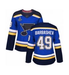 Women's St. Louis Blues #49 Ivan Barbashev Premier Royal Blue Home 2019 Stanley Cup Champions Hockey Jersey
