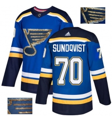 Men's Adidas St. Louis Blues #70 Oskar Sundqvist Authentic Royal Blue Fashion Gold NHL Jersey
