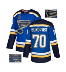 Men's St. Louis Blues #70 Oskar Sundqvist Authentic Royal Blue Fashion Gold 2019 Stanley Cup Final Bound Hockey Jersey