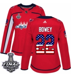 Women's Adidas Washington Capitals #22 Madison Bowey Authentic Red USA Flag Fashion 2018 Stanley Cup Final NHL Jersey