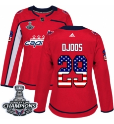 Women's Adidas Washington Capitals #29 Christian Djoos Authentic Red USA Flag Fashion 2018 Stanley Cup Final Champions NHL Jersey