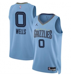 Men's Memphis Grizzlies #0 Jaylen Wells Blue 2024 Draft Statement Edition Stitched Jersey