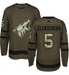 Men's Adidas Arizona Coyotes #5 Adam Clendening Authentic Green Salute to Service NHL Jersey