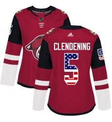 Women's Adidas Arizona Coyotes #5 Adam Clendening Authentic Red USA Flag Fashion NHL Jersey